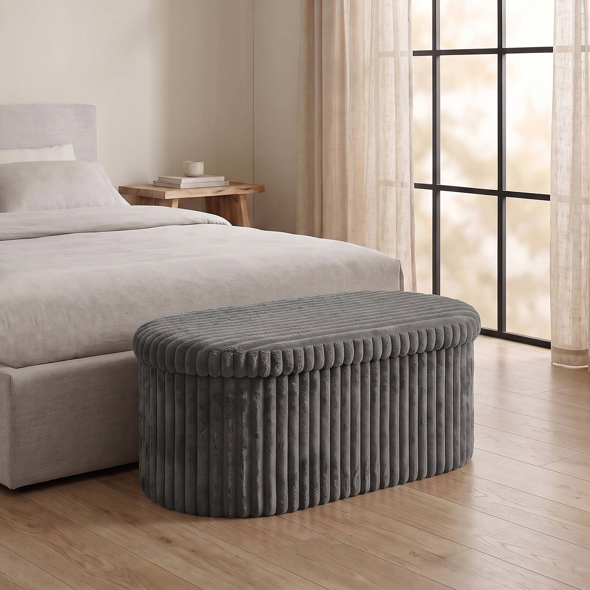 Luxury Ribbed Oval Storage Box – Charcoal