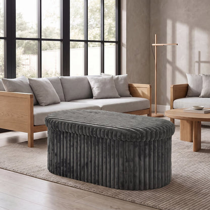 Luxury Ribbed Oval Storage Box – Charcoal