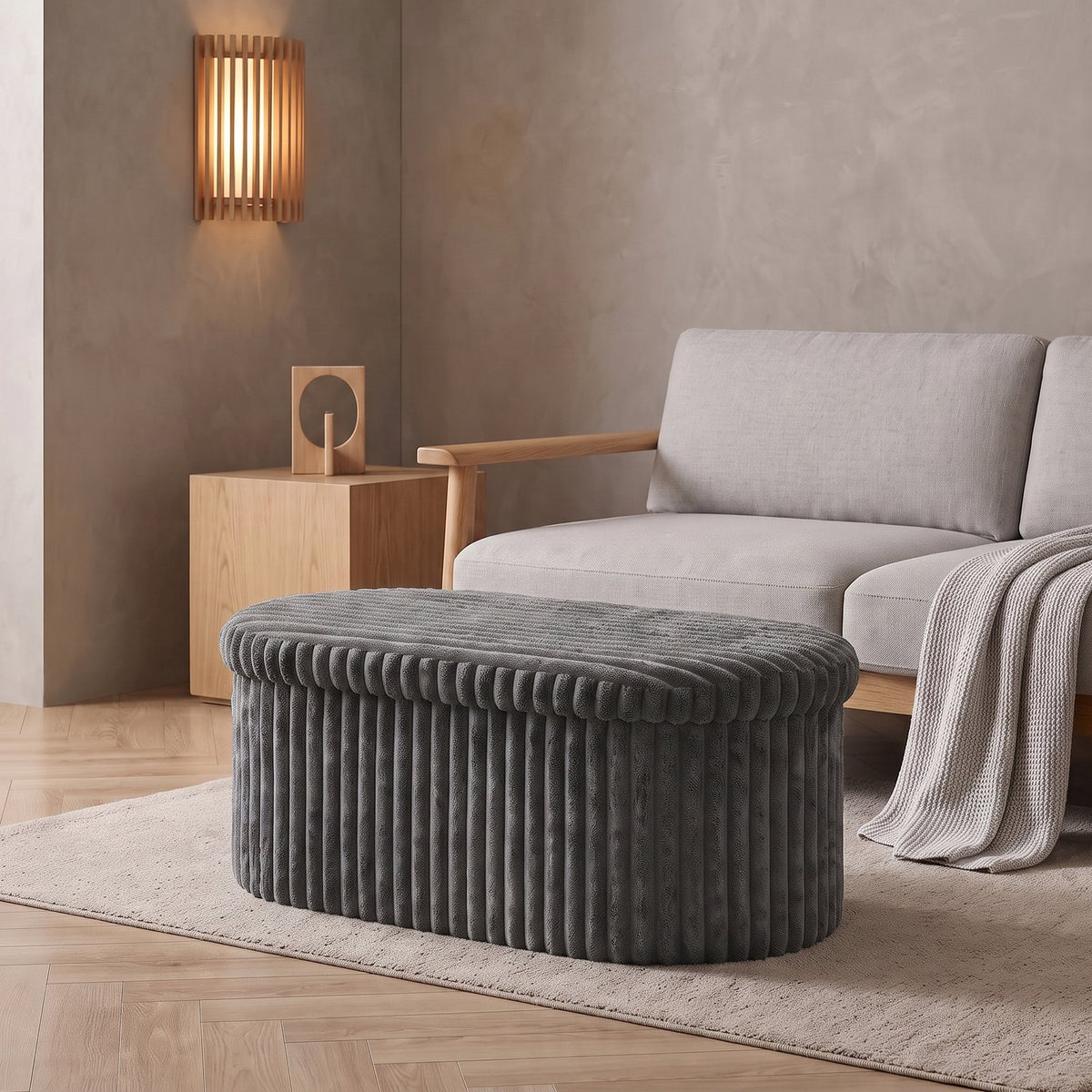 Luxury Ribbed Oval Storage Box – Charcoal
