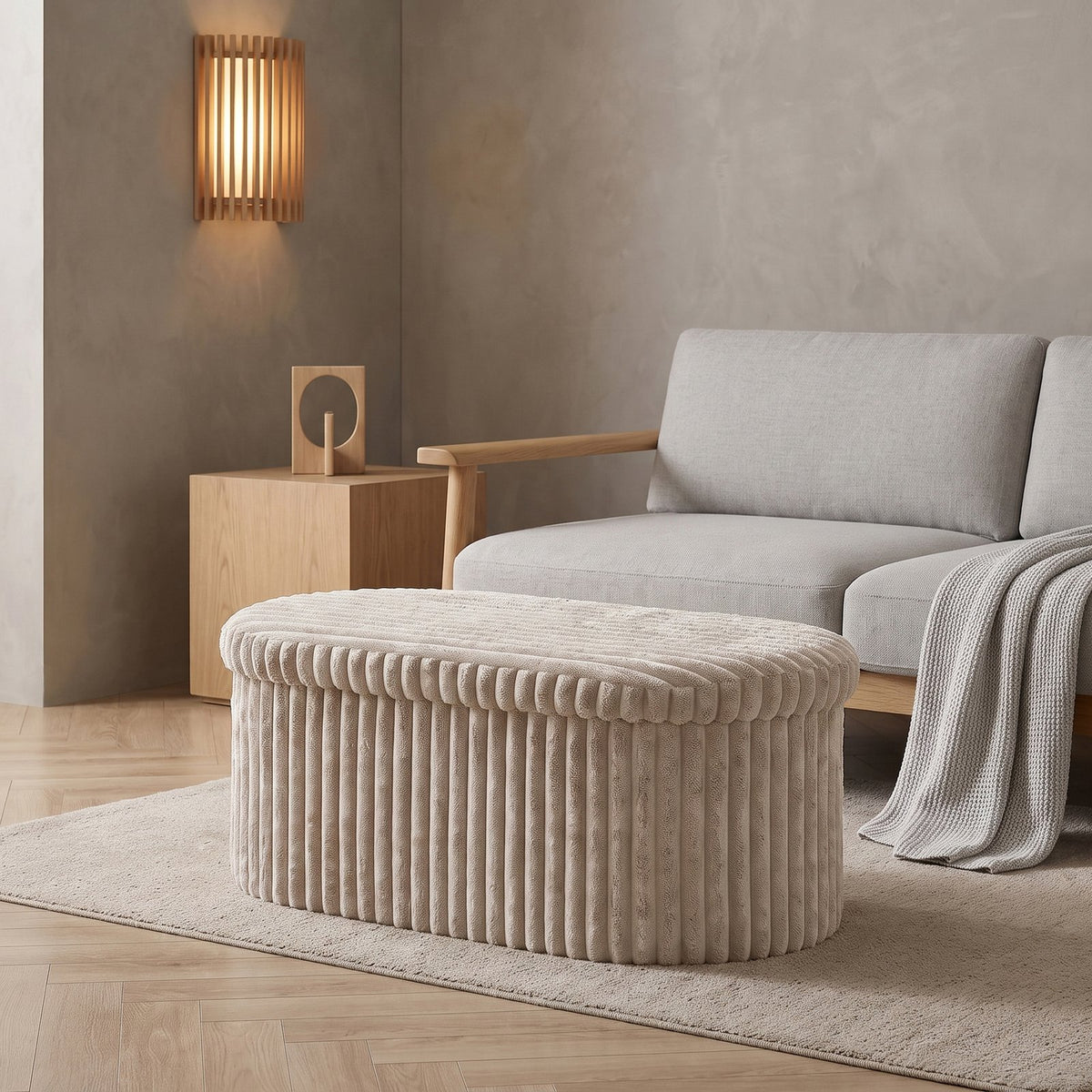 Luxury Ribbed Oval Storage Box – Mink