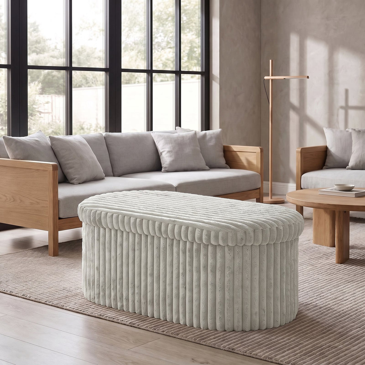 Luxury Ribbed Oval Storage Box – Grey