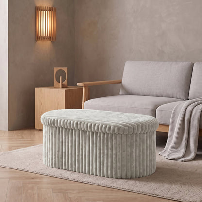 Luxury Ribbed Oval Storage Box – Grey