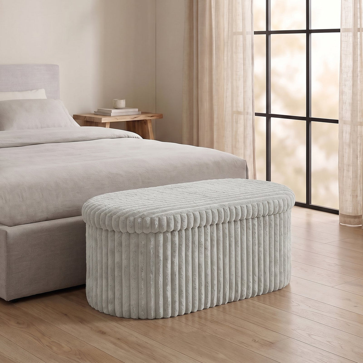 Luxury Ribbed Oval Storage Box – Grey