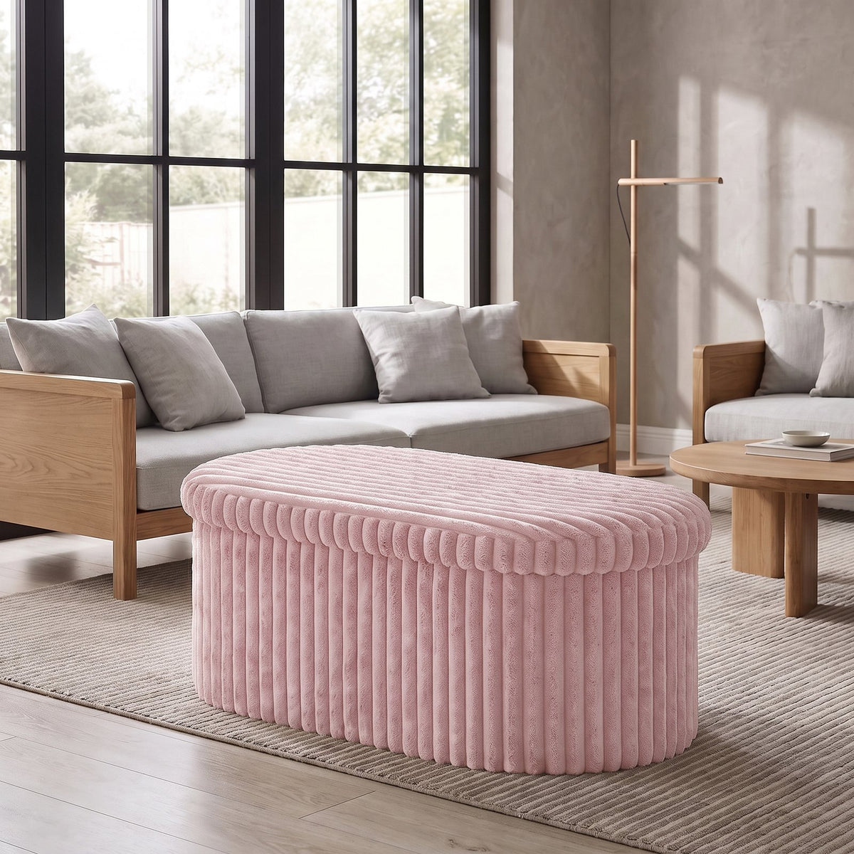 Luxury Ribbed Oval Storage Box – Pink