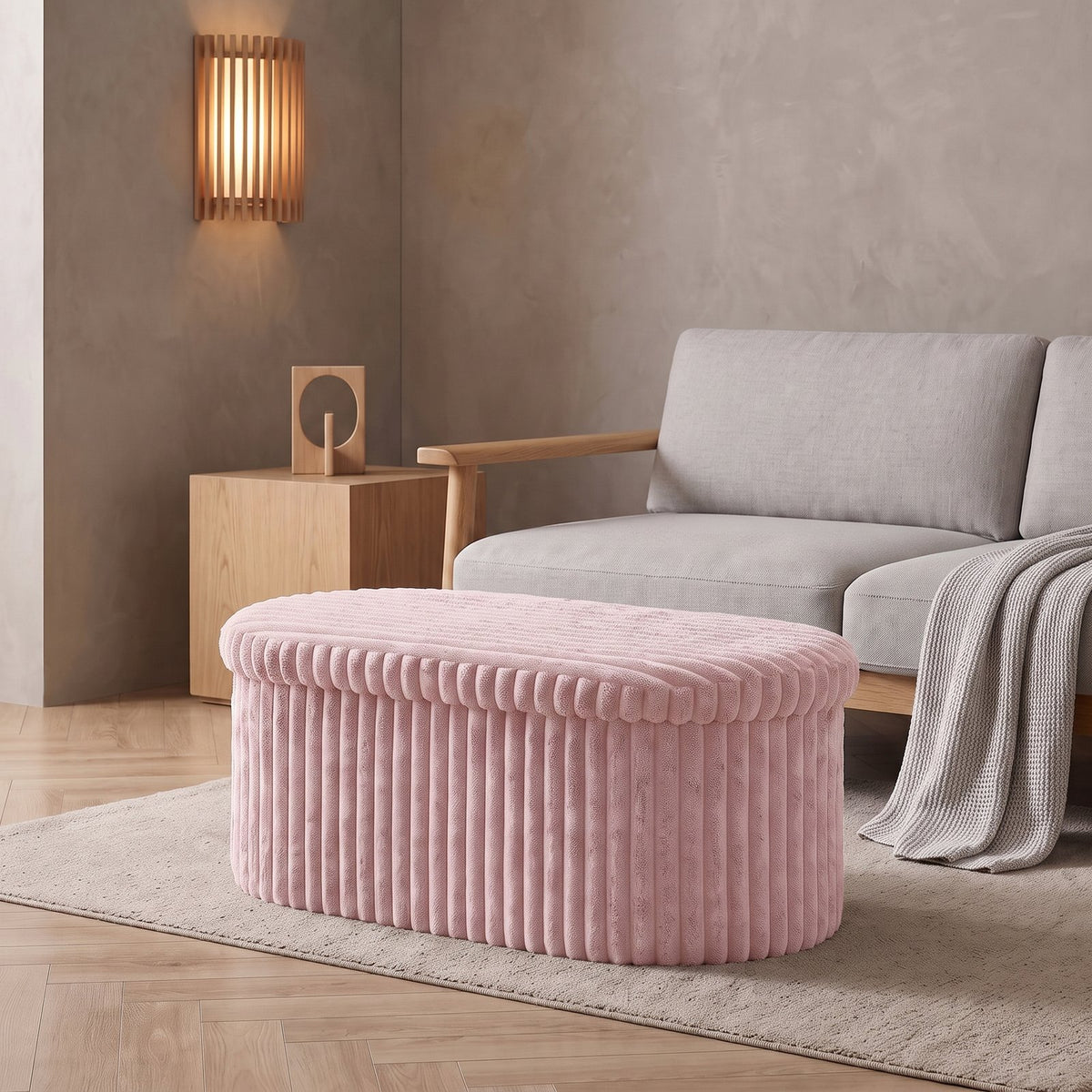 Luxury Ribbed Oval Storage Box – Pink