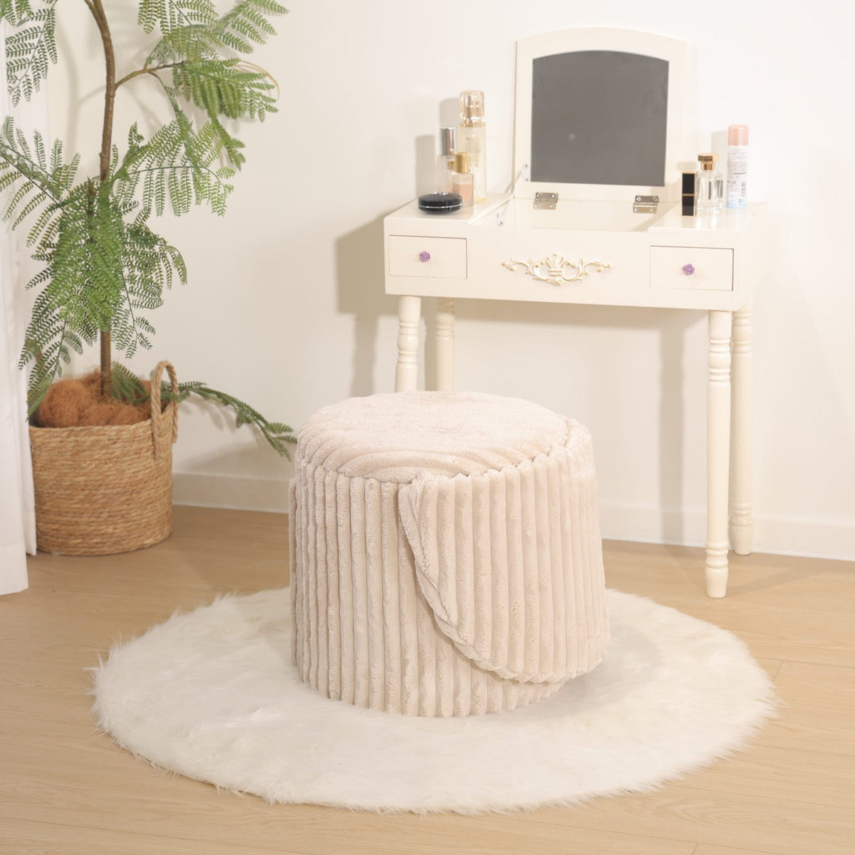 Modern Ribbed Velvet Harp Storage Stool – Mink
