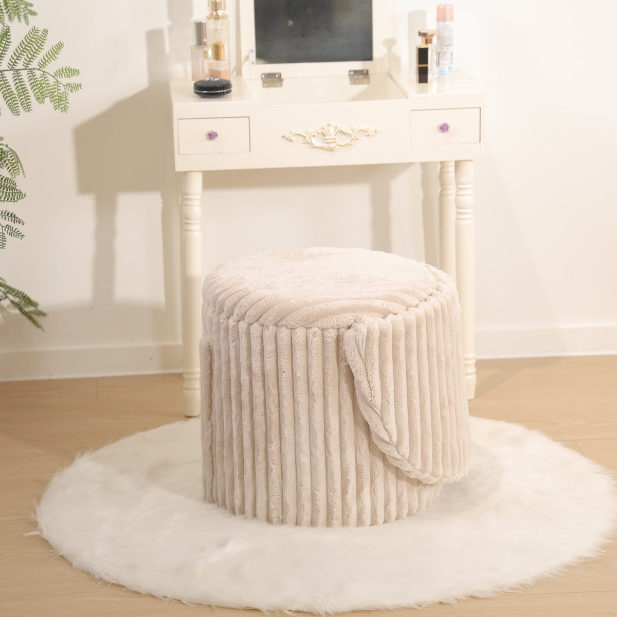 Modern Ribbed Velvet Harp Storage Stool – Mink