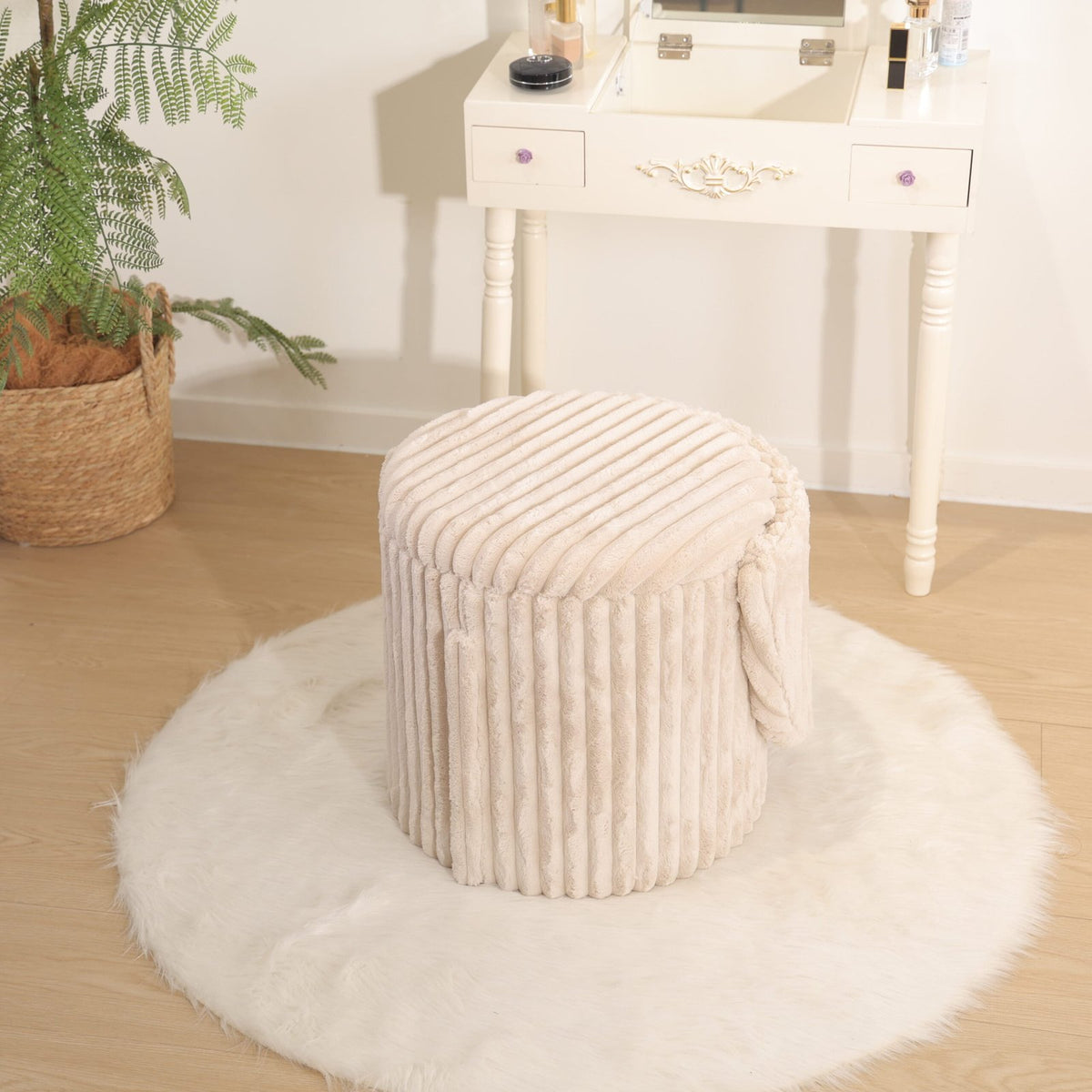 Modern Ribbed Velvet Harp Storage Stool – Mink