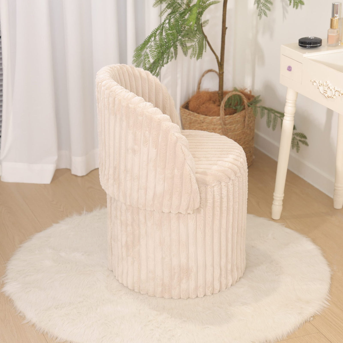 Modern Ribbed Velvet Harp Storage Stool – Mink