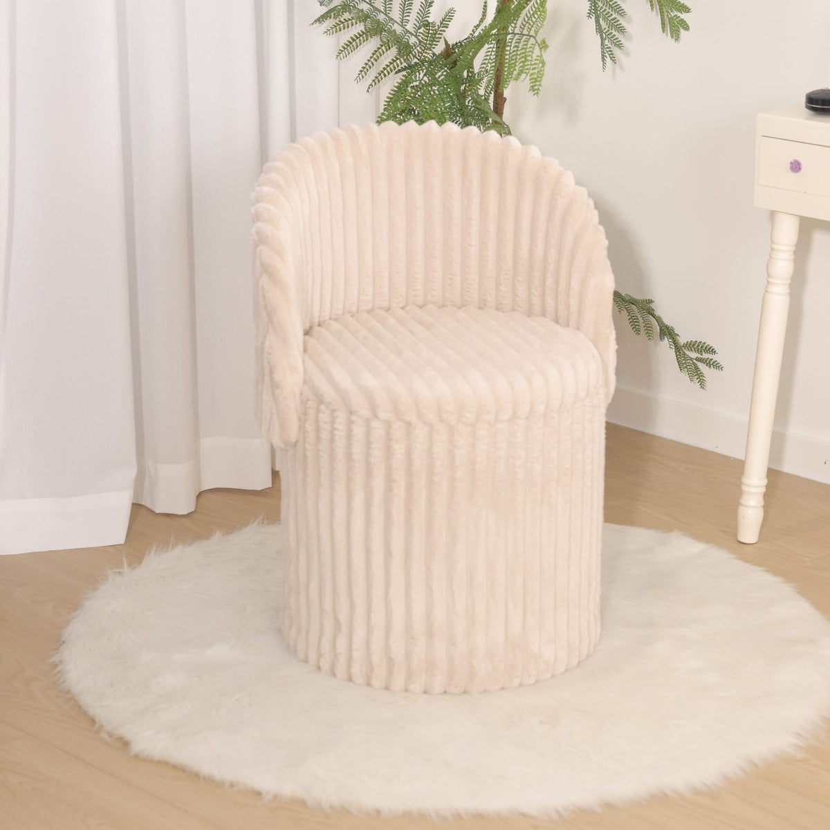 Modern Ribbed Velvet Harp Storage Stool – Mink