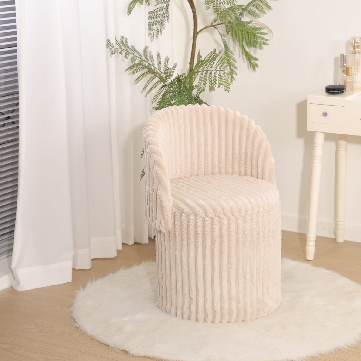Modern Ribbed Velvet Harp Storage Stool – Mink
