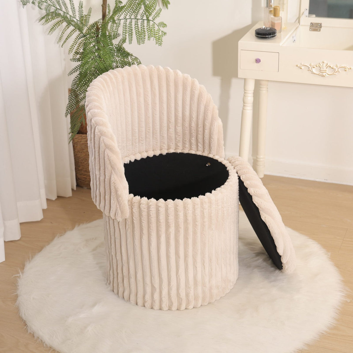 Modern Ribbed Velvet Harp Storage Stool – Mink