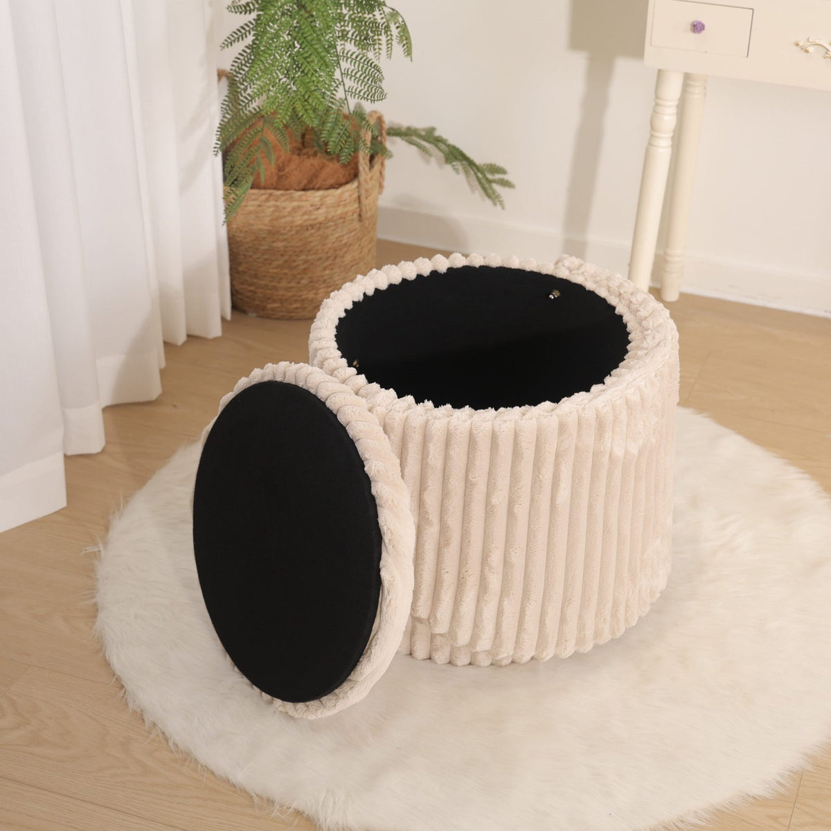 Modern Ribbed Velvet Harp Storage Stool – Mink