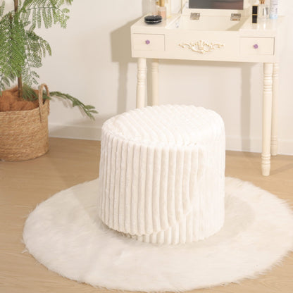 Modern Ribbed Velvet Harp Storage Stool – Cream