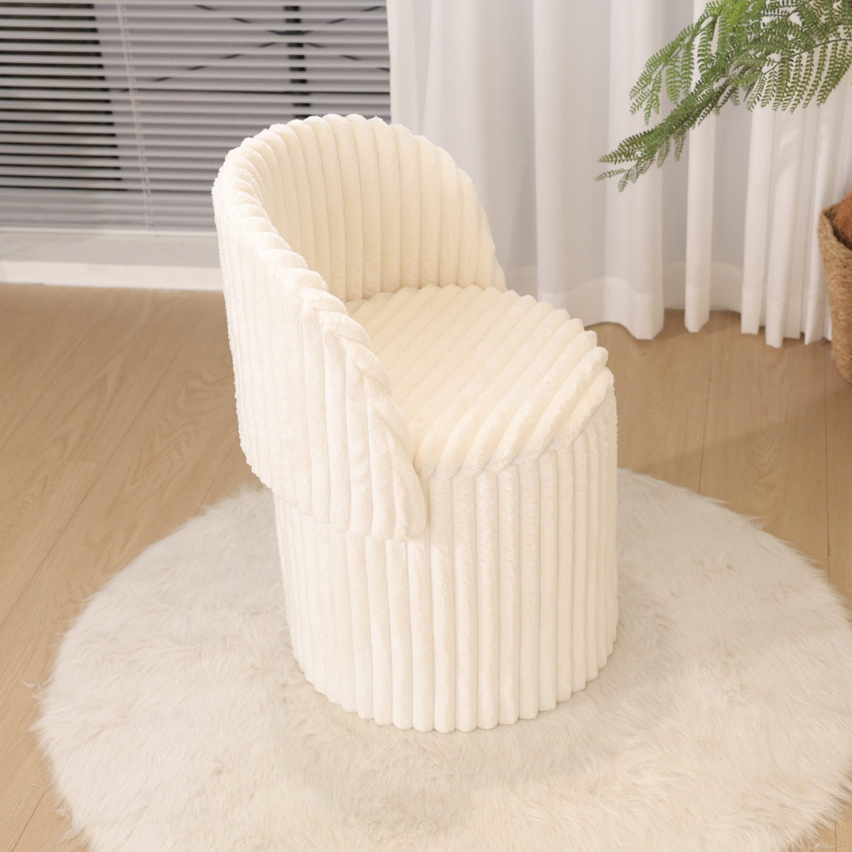 Modern Ribbed Velvet Harp Storage Stool – Cream