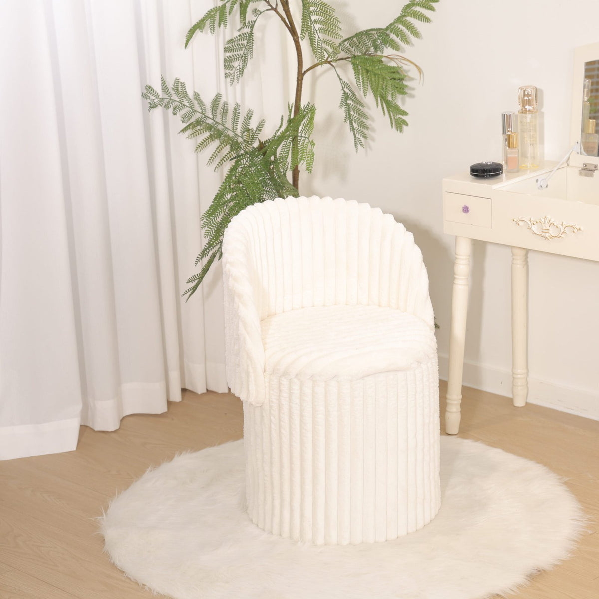 Modern Ribbed Velvet Harp Storage Stool – Cream