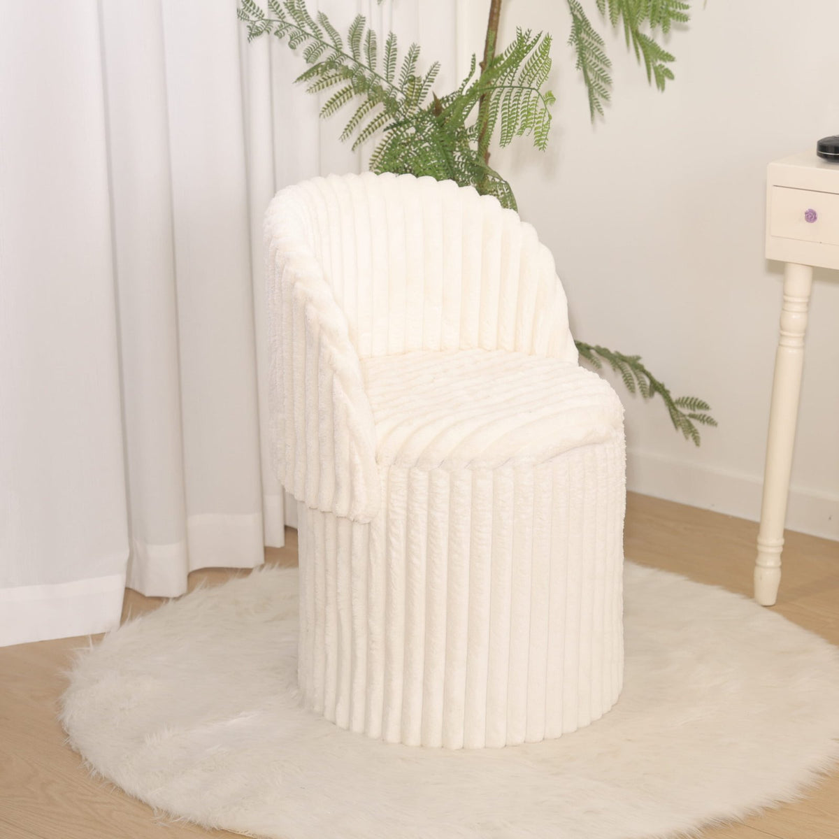 Modern Ribbed Velvet Harp Storage Stool – Cream
