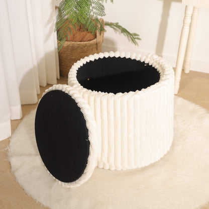 Modern Ribbed Velvet Harp Storage Stool – Cream