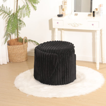 Modern Ribbed Velvet Harp Storage Stool – Black
