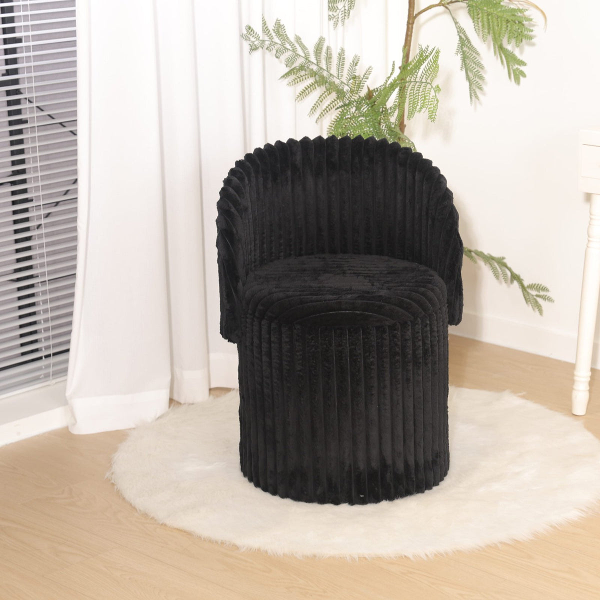 Modern Ribbed Velvet Harp Storage Stool – Black