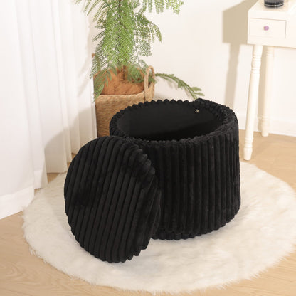 Modern Ribbed Velvet Harp Storage Stool – Black