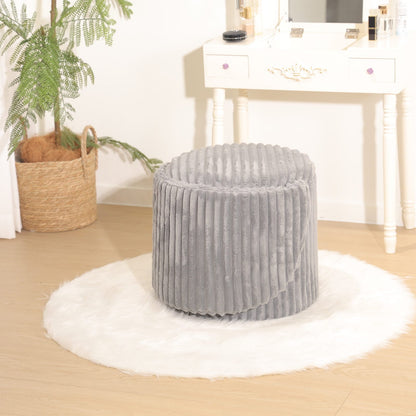 Modern Ribbed Velvet Harp Storage Stool – Grey