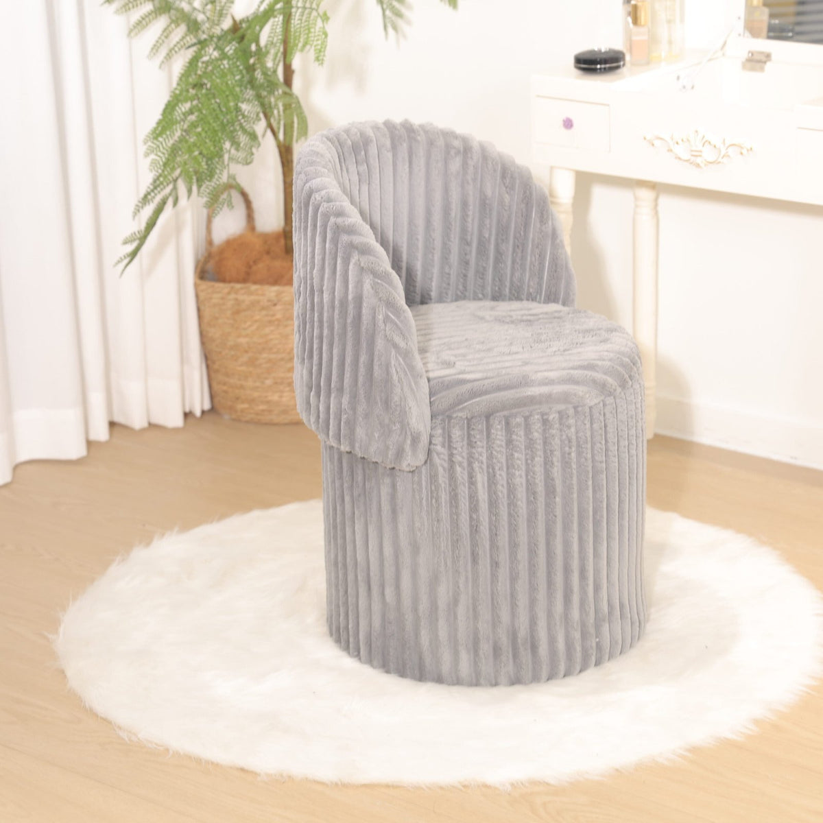 Modern Ribbed Velvet Harp Storage Stool – Grey