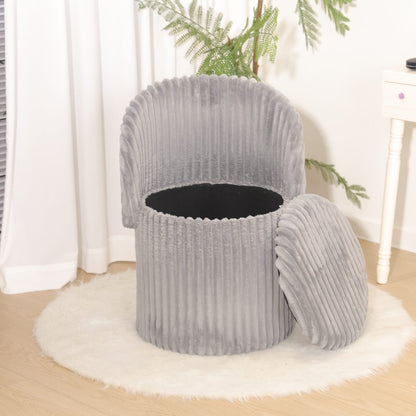 Modern Ribbed Velvet Harp Storage Stool – Grey
