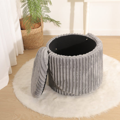 Modern Ribbed Velvet Harp Storage Stool – Grey