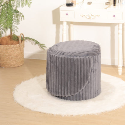 Modern Ribbed Velvet Harp Storage Stool – Charcoal