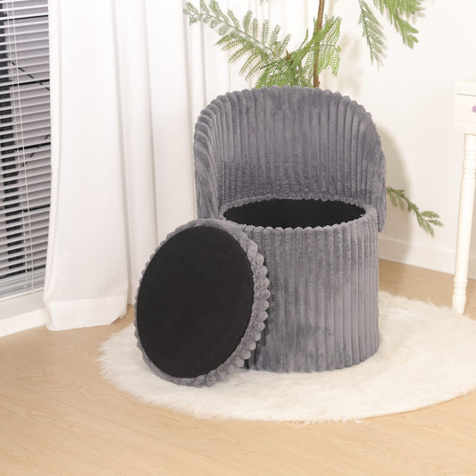Modern Ribbed Velvet Harp Storage Stool – Charcoal