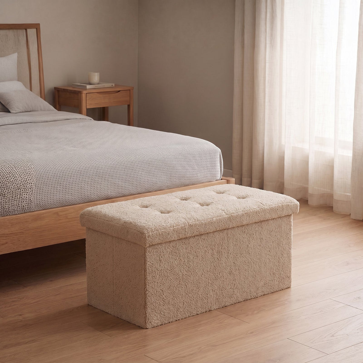 Premium Boucle Fabric Storage Box – Natural
