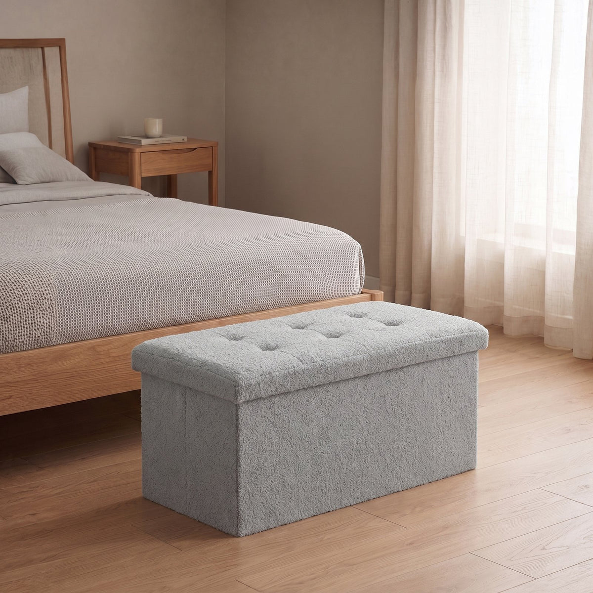 Premium Boucle Fabric Storage Box – Grey