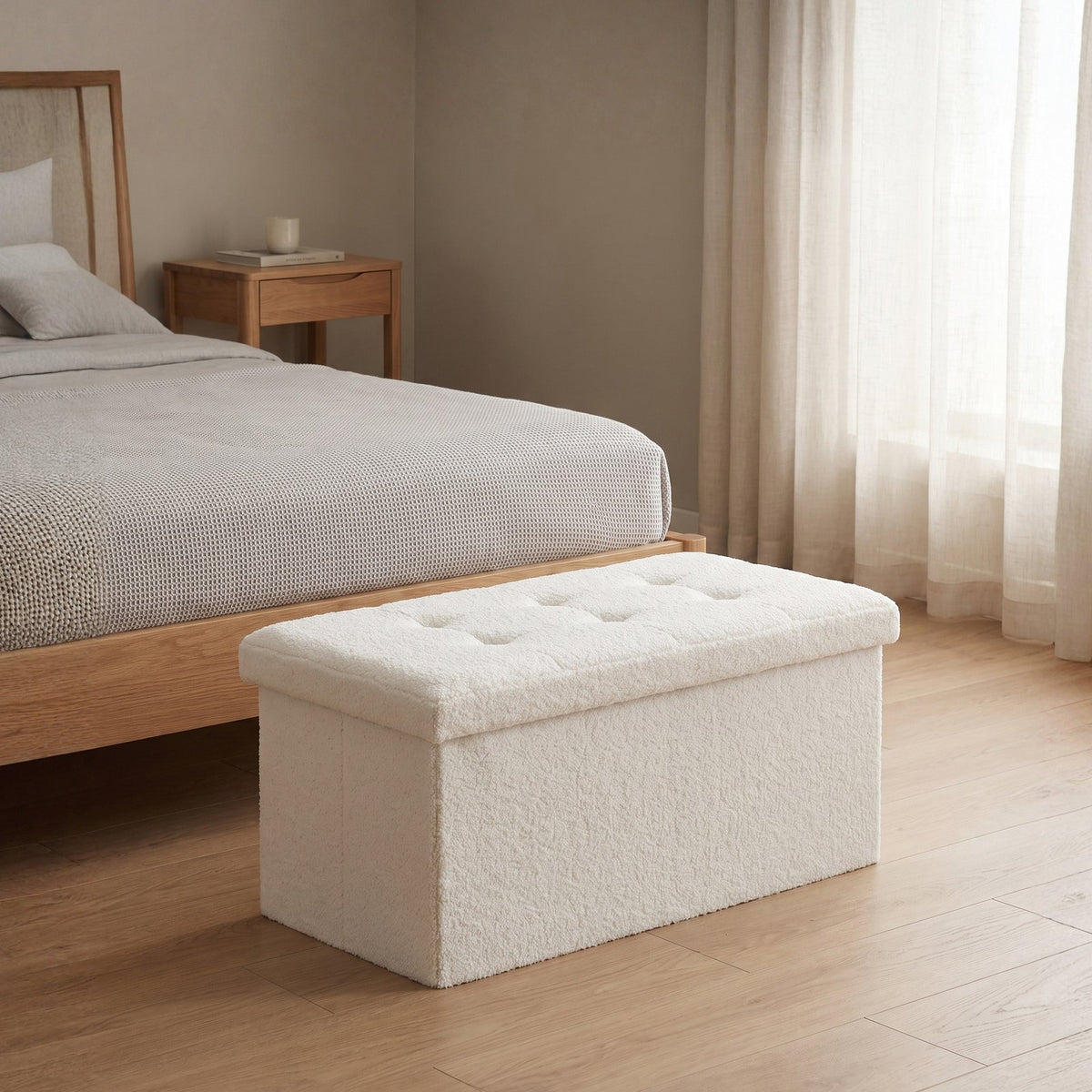 Premium Boucle Fabric Storage Box – Off White