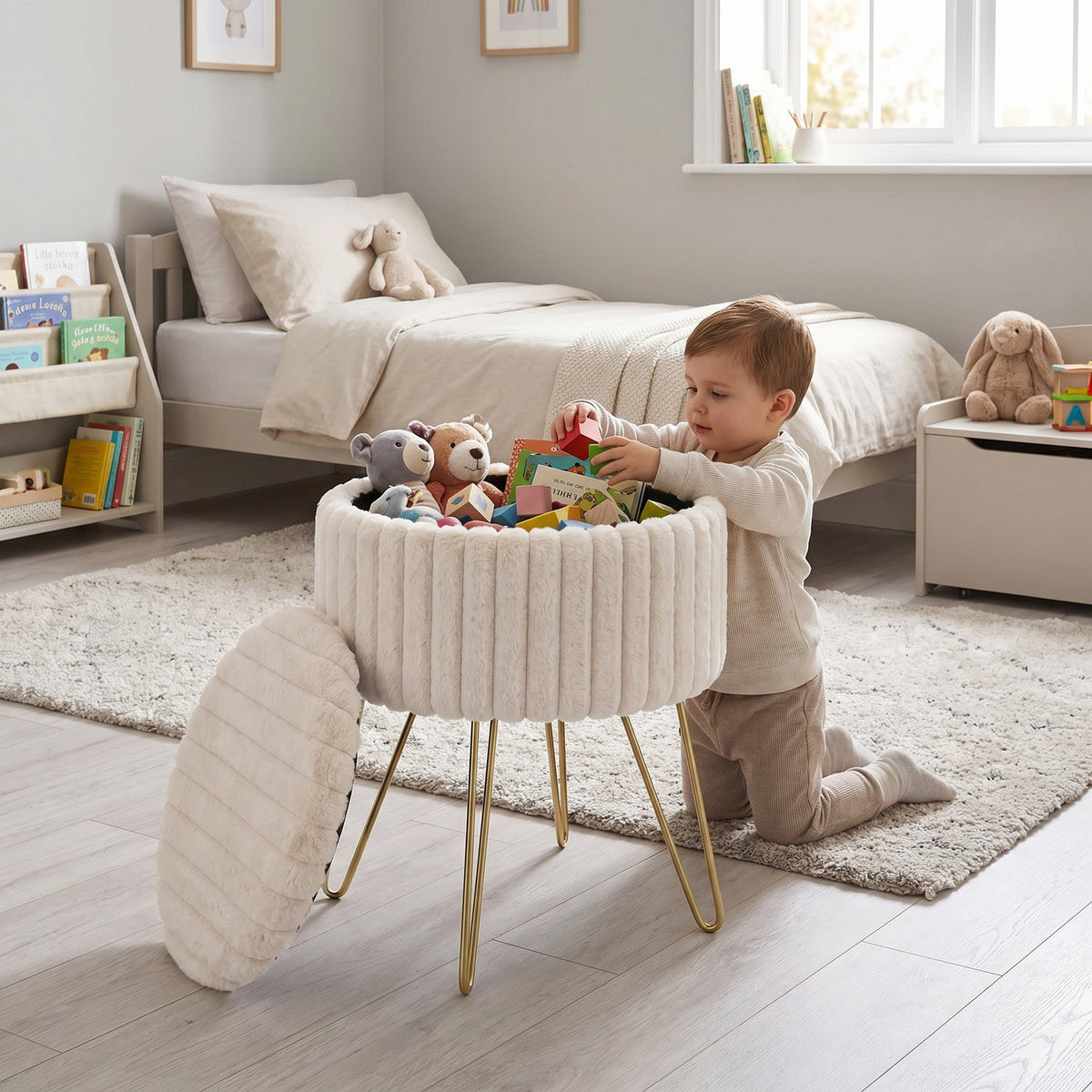 Elegant Ribbed Storage Stool With Hairpin Legs – Mink