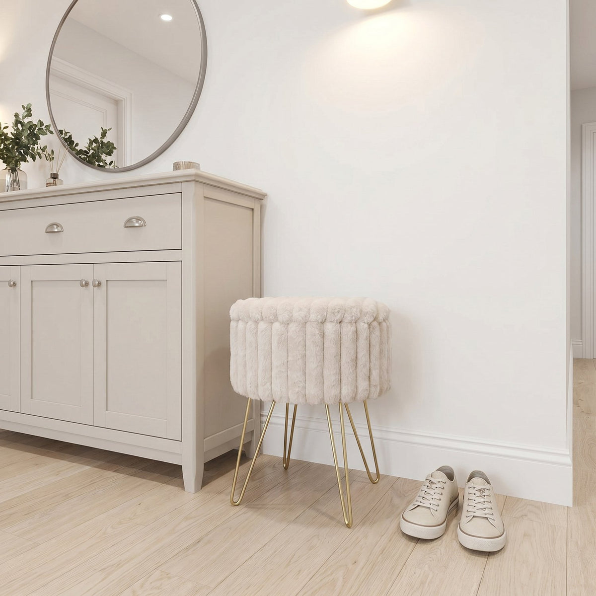 Elegant Ribbed Storage Stool With Hairpin Legs – Mink