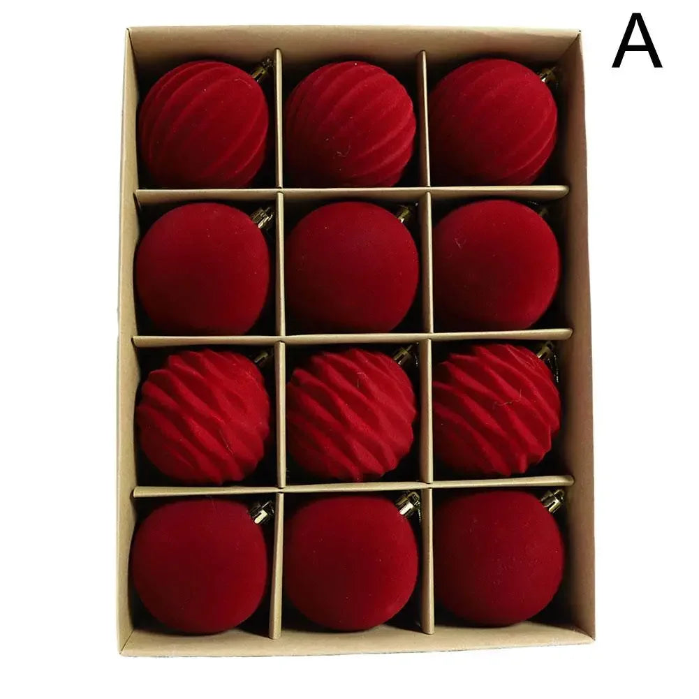 Velvet Christmas Baubles – 12 Pack (6cm) - Burgundy Red