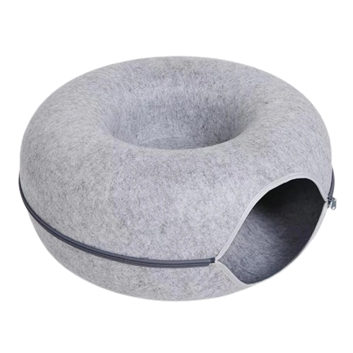 Felt Cat Donut Tunnel Bed - Light Grey / Medium (50cm)