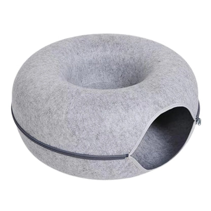 Felt Cat Donut Tunnel Bed - Light Grey / Medium (50cm)