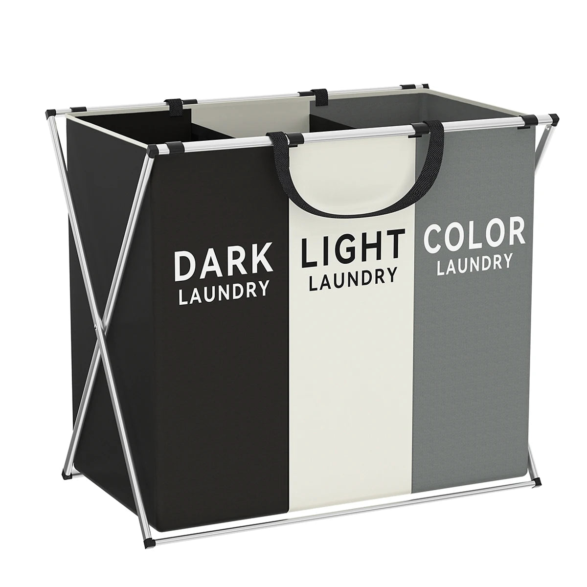 Large Divided Laundry Hamper with Sorting Sections - 3 Sections – Black, Grey & White
