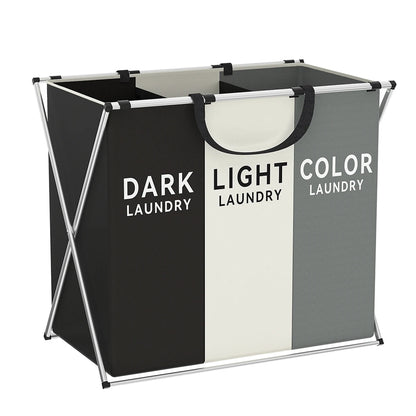 Large Divided Laundry Hamper with Sorting Sections - 3 Sections – Black, Grey & White