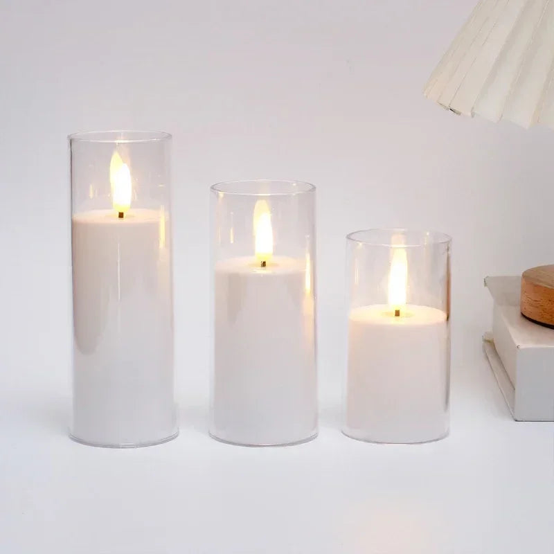 LED Flameless Pillar Candles – Set of 3 - White – No Remote