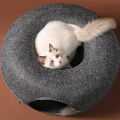 Felt Cat Donut Tunnel Bed