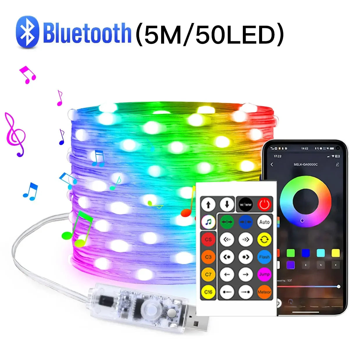 Colour Changing USB Fairy Lights with App & Remote - 5m – 50 LEDs