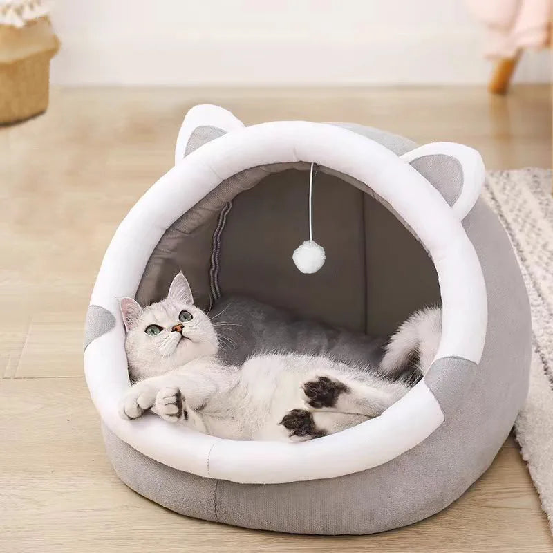Self-Warming Cat Cave Bed with Cat Ears - Medium (37 x 34 x 33cm)