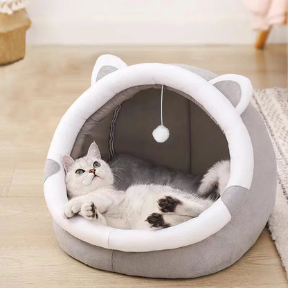 Self-Warming Cat Cave Bed with Cat Ears - Medium (37 x 34 x 33cm)