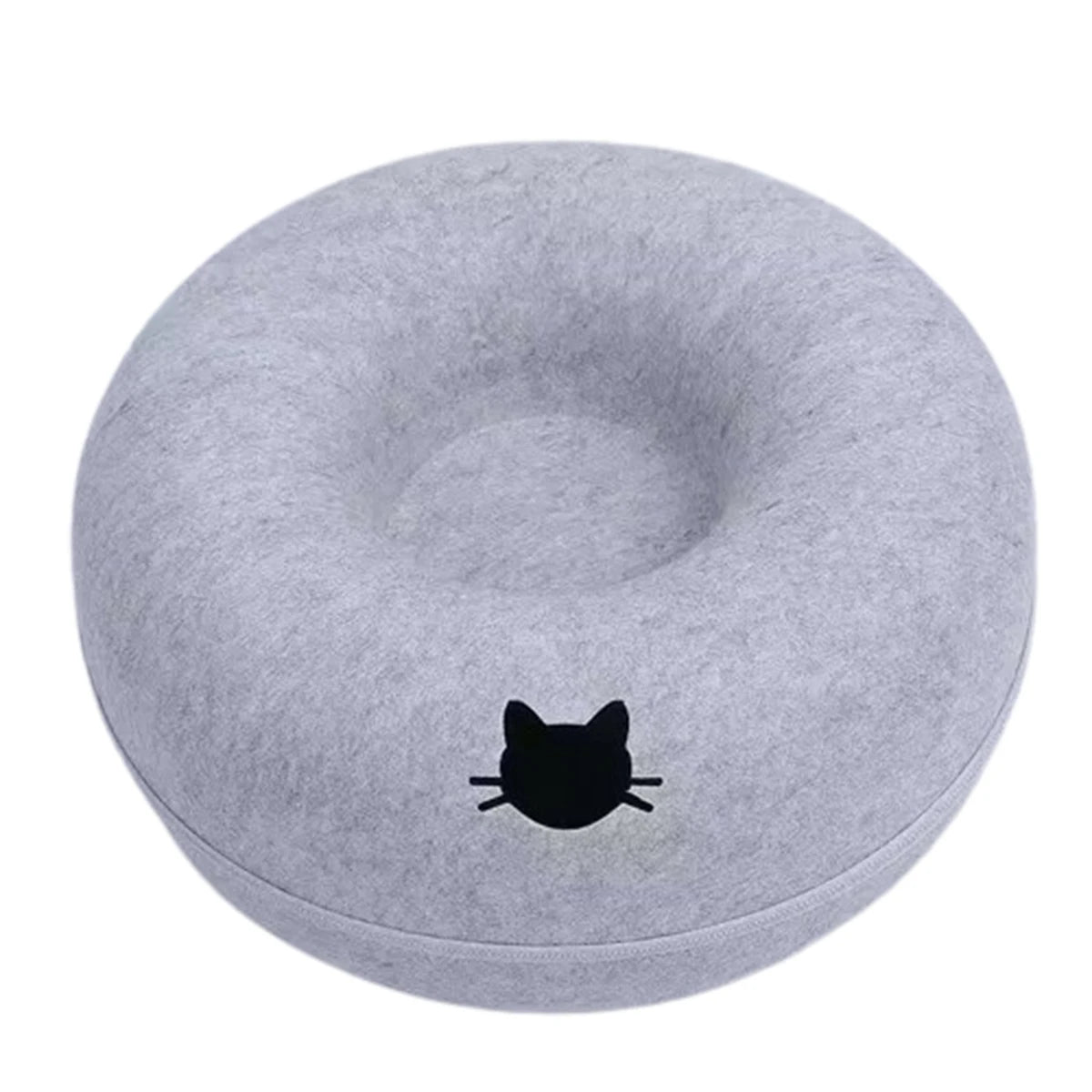 Felt Cat Donut Tunnel Bed - Light Grey with Cat Window / Medium (50cm)