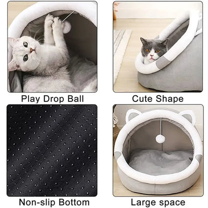 Self-Warming Cat Cave Bed with Cat Ears
