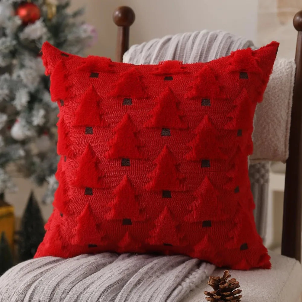 Christmas Tree Plush Cushion Cover 45 x 45cm - Red