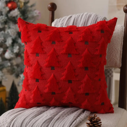 Christmas Tree Plush Cushion Cover 45 x 45cm - Red